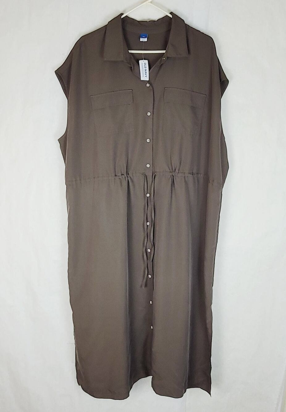 New Old Navy brown utility maxi shirt dress Size XXL Safari Casual Sleeveless